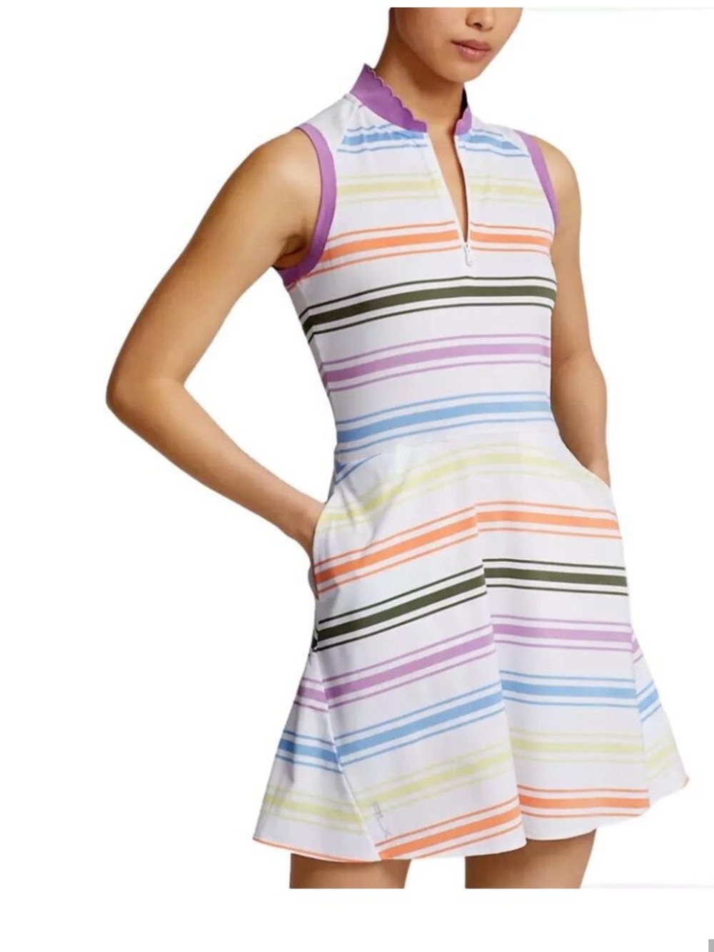 New RLX Ralph Lauren Multicolor Striped Golf & Tennis Dress Size M NWOT